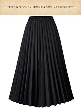 Women's High Waisted Pleated Midi Skirt A-Line Flowy Long Skirt